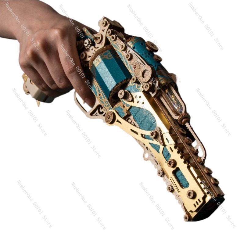 Model Kit Revolver - 創造的なリボルバーアセンブリモデル木製ほぞ穴組立ブロック3Dパズルおもちゃ機械式ハンドガン組み立てキット