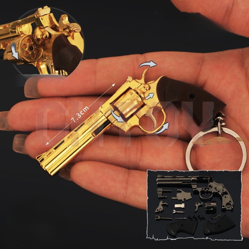 Model Kit Revolver - 7.3 センチメートル/2.87 インチミニ合金小型銃ペンダント 1:3 グラブモデルリボルバー金属キーホルダー取り外し可能なバージョンおもちゃの装飾コレクションギフト