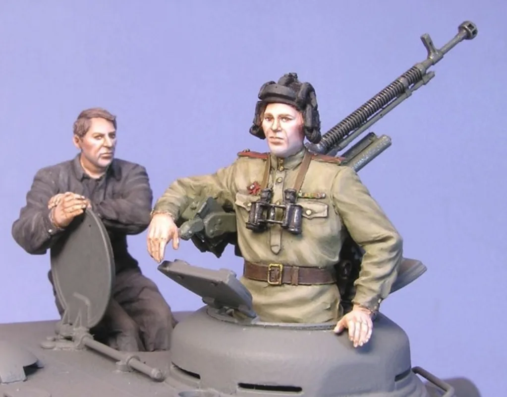 Model Kit Gunpla - 1/35 レジンフィギュアモデル構築キット歴史的軍事ミニチュアロシア戦車乗組員と機関銃未組立未塗装 960A