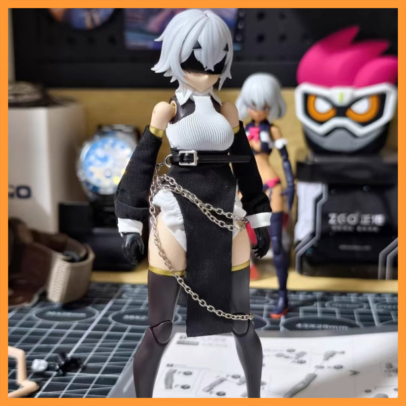Model Kit Girl - 1/12 スケール色オフショルダートップ黒ハーフスカートウエストチェーン女性兵士スーツフィット 6 インチ BJD アクションフィギュアモードおもちゃ