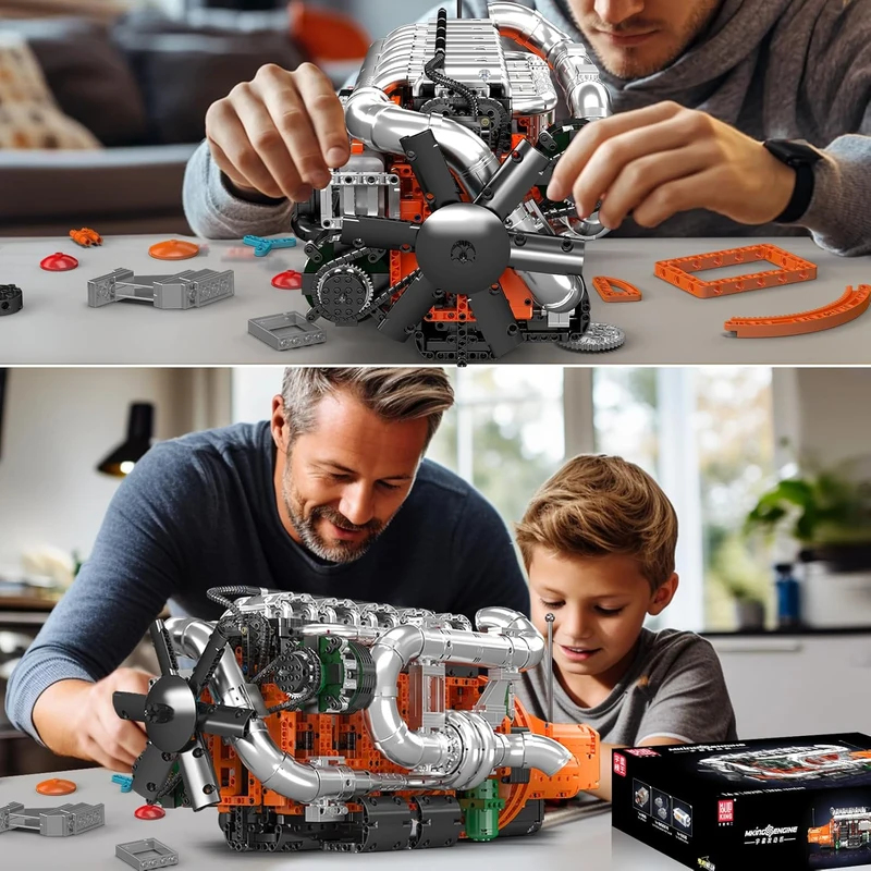 Model Kit V8 Engine - モールドキング 10200 V8ツインターボトラックエンジンモデルキット 組み立てブロック エンジニアリング建設セット コレクターズトイ