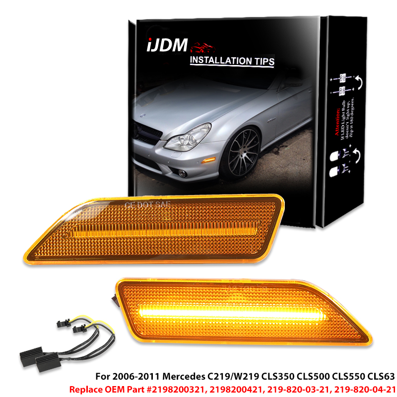 Model Kit Led - サイドインジケーター付きLEDストリップライト,モーターサイクル照明アクセサリー,方向指示器,フルLEDストリップ,Mercedes c219,cls350,cls500,cls550,cls63,2個