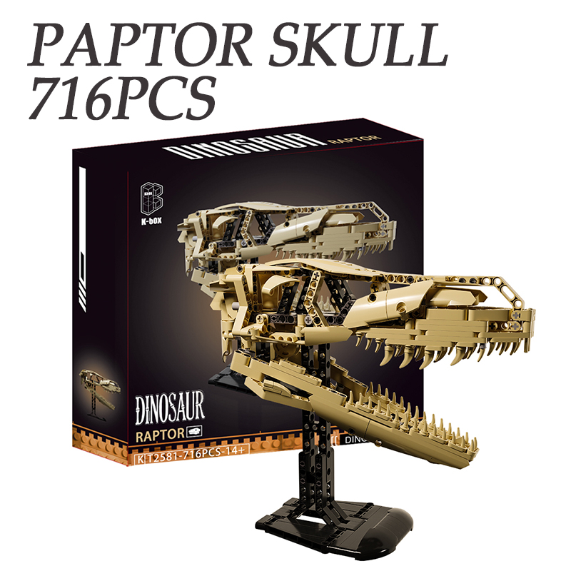 Model Kit Dinosaur - 716ピース ラプター組み立てブロック スケルトンおもちゃセット DIY組み立て 恐竜の頭蓋骨 ブロックモデル