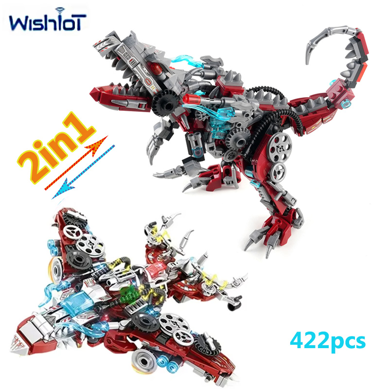 Model Kit Dinosaur - 2in1 機械式恐竜/戦闘機モデルビルディングブロッククリエイティブ 422 個アセンブリ教育 MOC レンガおもちゃ男の子ギフト