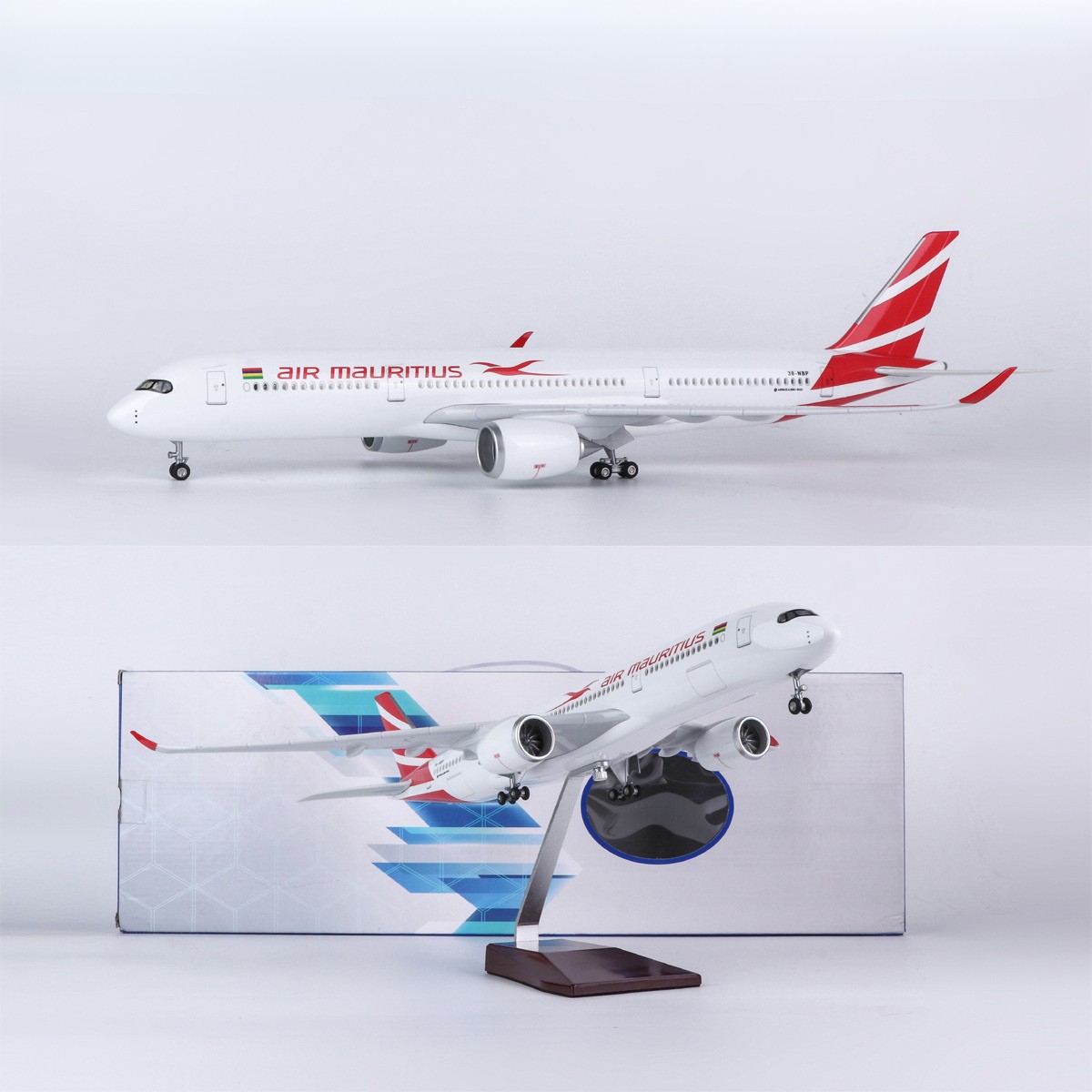 Model Kit Planes - 47 センチメートルモーリシャス A350 モデル航空機着陸装置ホイール付き樹脂ダイキャストマシン収集モデル構築キット飛行機のおもちゃ
