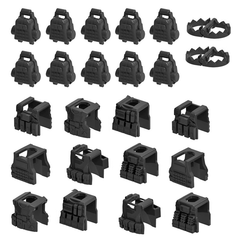 Model Kit Gunpla - MOC 軍事鎧タクティカルベスト Sest 胸当て兵士ミニアクションフィギュア武器アクセサリーバックパックビルディングブロックおもちゃ