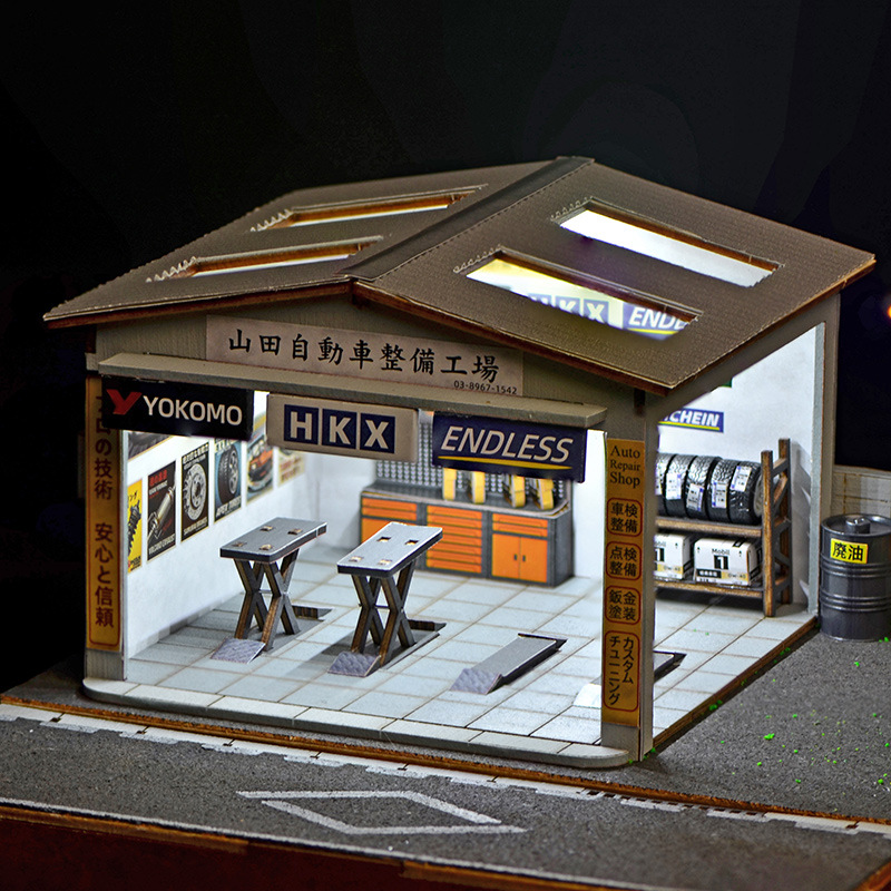 1:64スケールDIY自動車修理工場ジオラマキット（LEDラ - Model Kit Led のレビューと価格