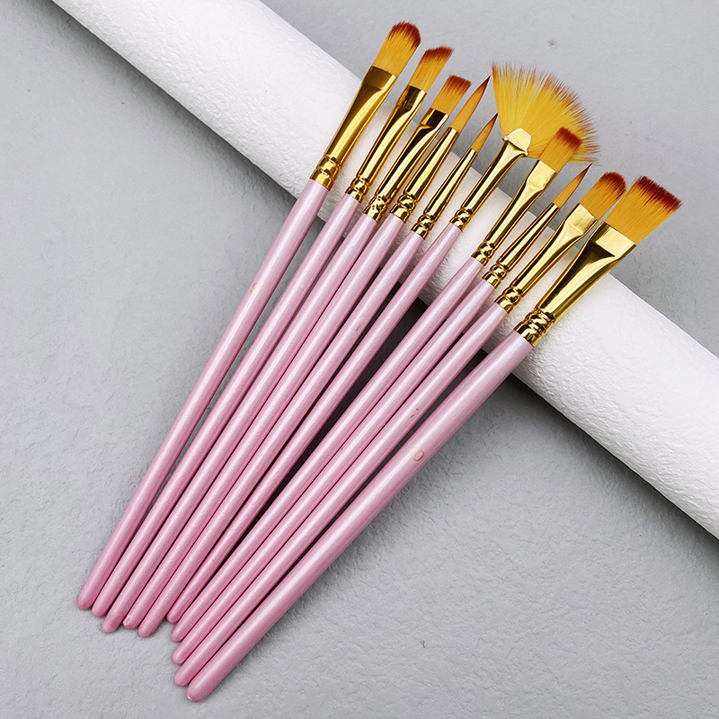 10 ピース/セットナイロン毛木製ハンドル水彩ペイントブラシ - Model Kit Acrylic Paint のレビューと価格