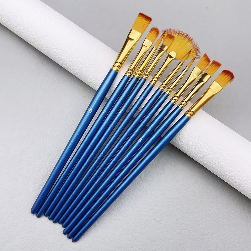 10 ピース/セットナイロン毛木製ハンドル水彩ペイントブラシ - Model Kit Acrylic Paint のレビューと価格