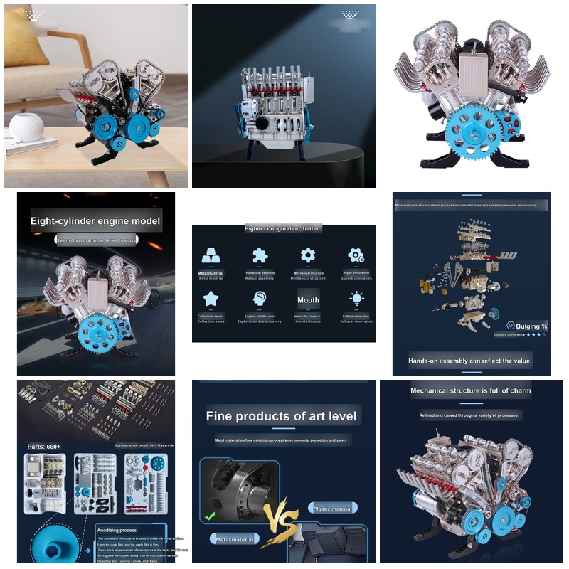 DIY 3DメカニカルV8エンジン金属製組み立てキット 組立 - Model Kit V8 Engine のレビューと価格