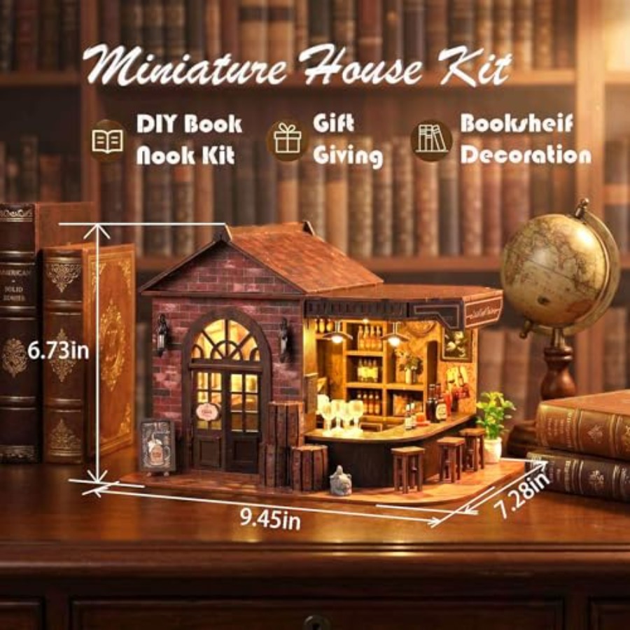 ブックヌックキット、3D木製ミニチュア居酒屋とパブドールハウ - Model Kit Led のレビューと価格
