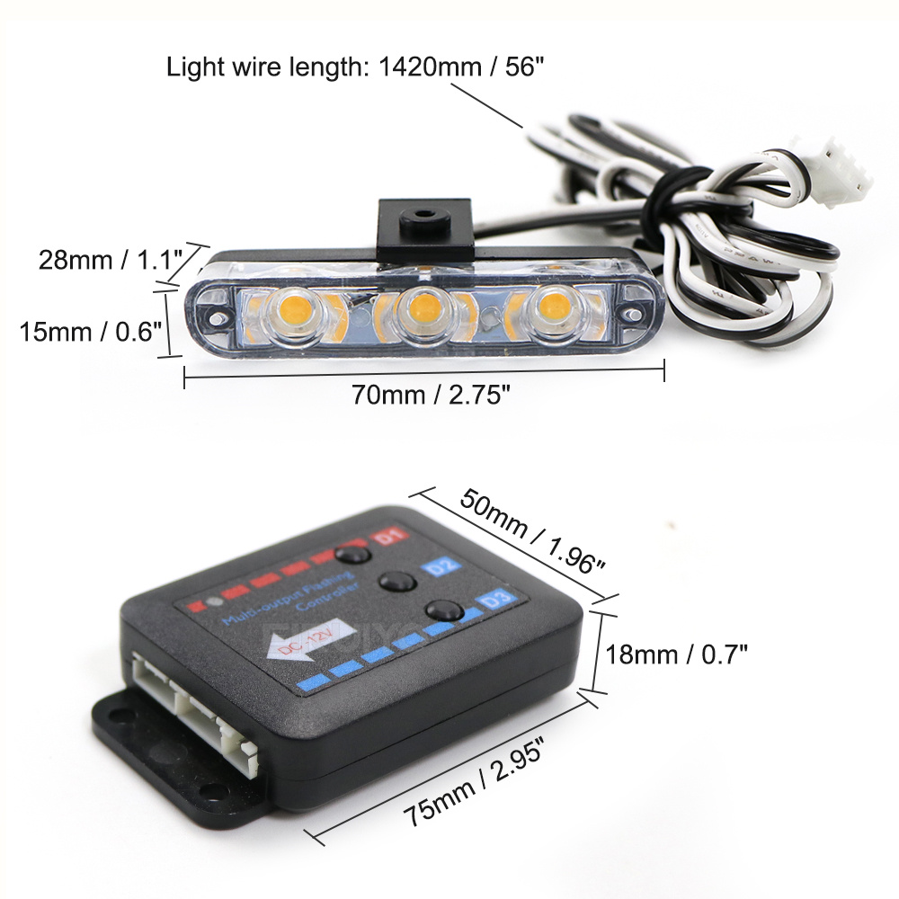 4x 3 LED グリル車用 LED ストロボライト 赤青黄 - Model Kit Led のレビューと価格